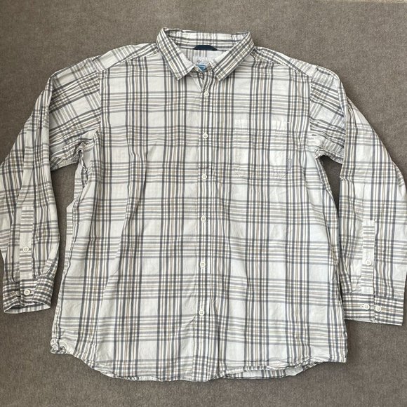 Columbia Shirt Mens XXL Plaid Button Down 100% Cotton Office Casual Gray Tan - Picture 1 of 8